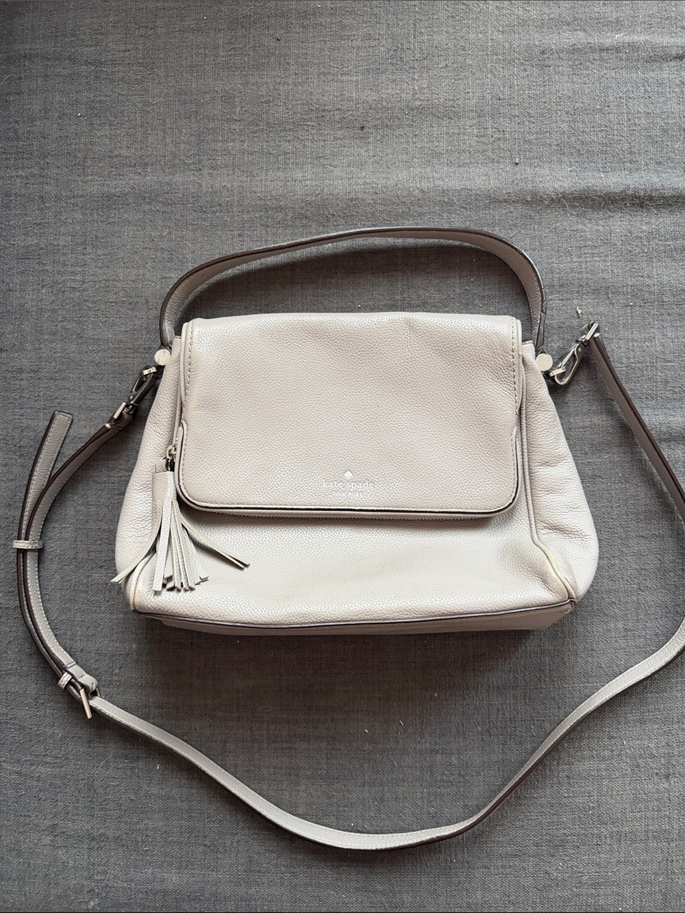 kate spade Pebbled Leather Shoulder Bag in Light Beige